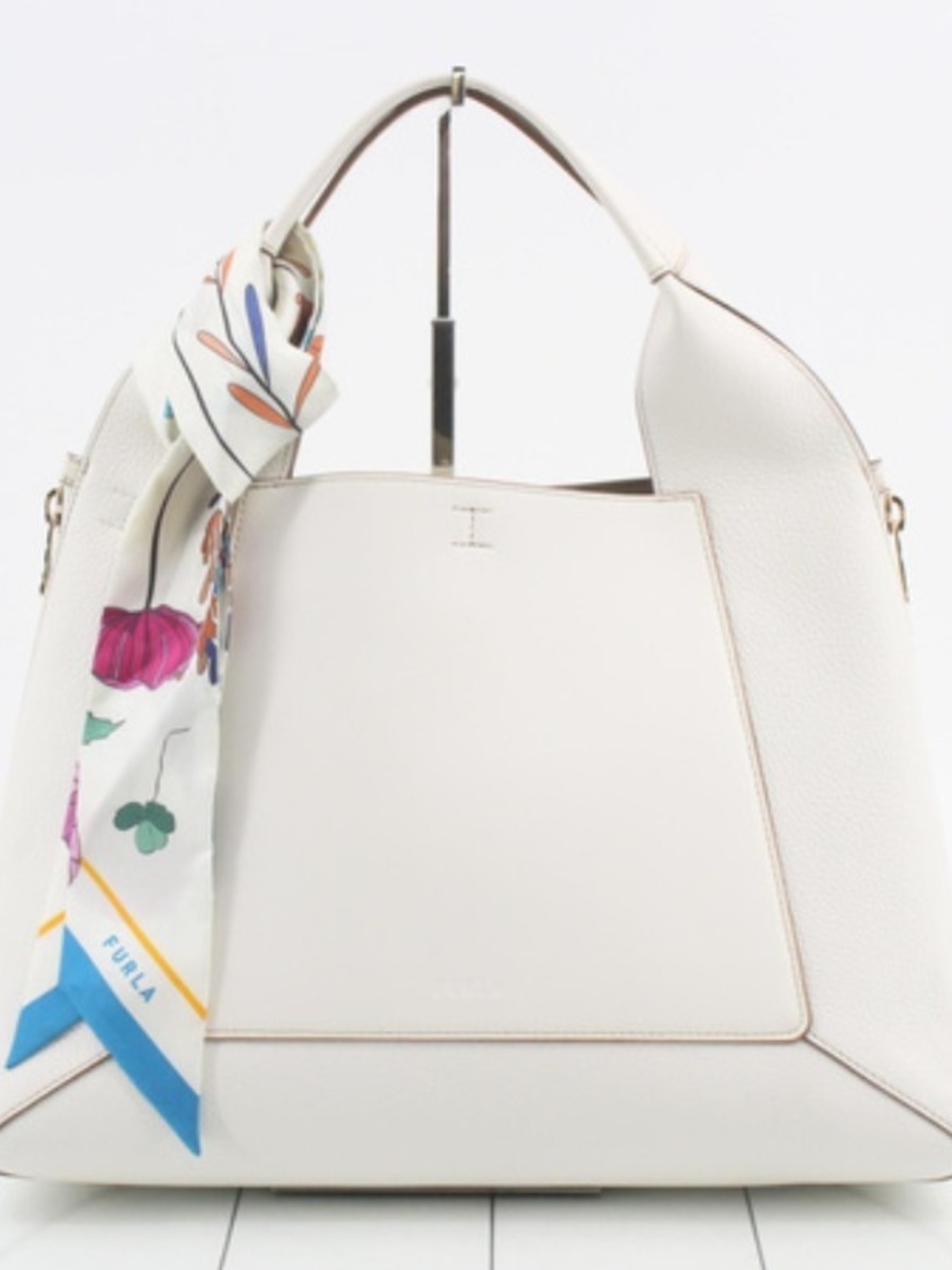 Furla Ivory Leather Hobo Bag with Scarf - Picture 2 of 9
